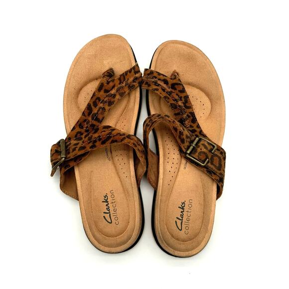 Clarks Collection Brynn Madi Leopard Leather Comfort Casual Thong Sandals 9.5 - Picture 5 of 5